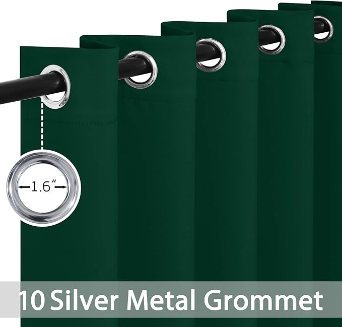 Yakamok Blackout Curtains Room Darkening Thermal Insulated Window Panels,Solid Grommet Top Drapes for Bedroom/Living Room(62Wx84L, Dark Green, 2 Panels)