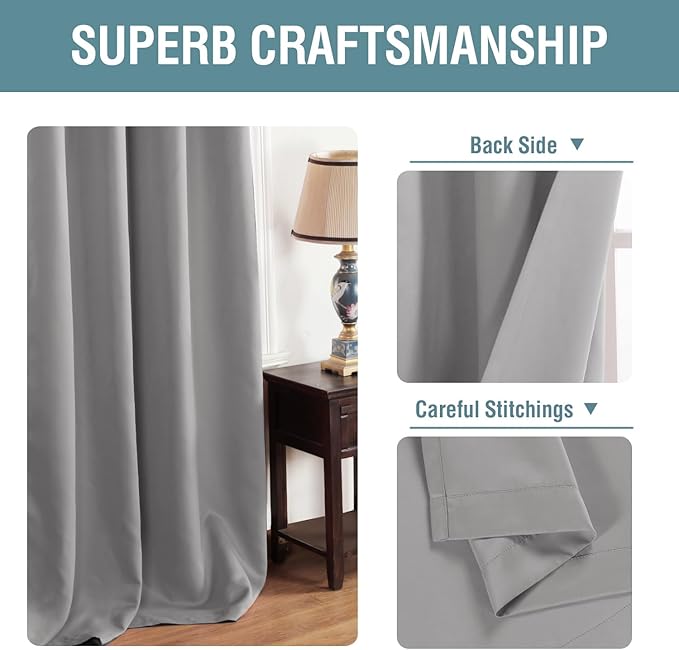 H.VERSAILTEX Blackout Curtain for Living Room Thermal Insulated Window Treatment Curtain Extra Long 108 inch Length Energy Saving Solid Grommet Top Blackout Drape, One Panel, Dove Gray, 52"W x 108"L