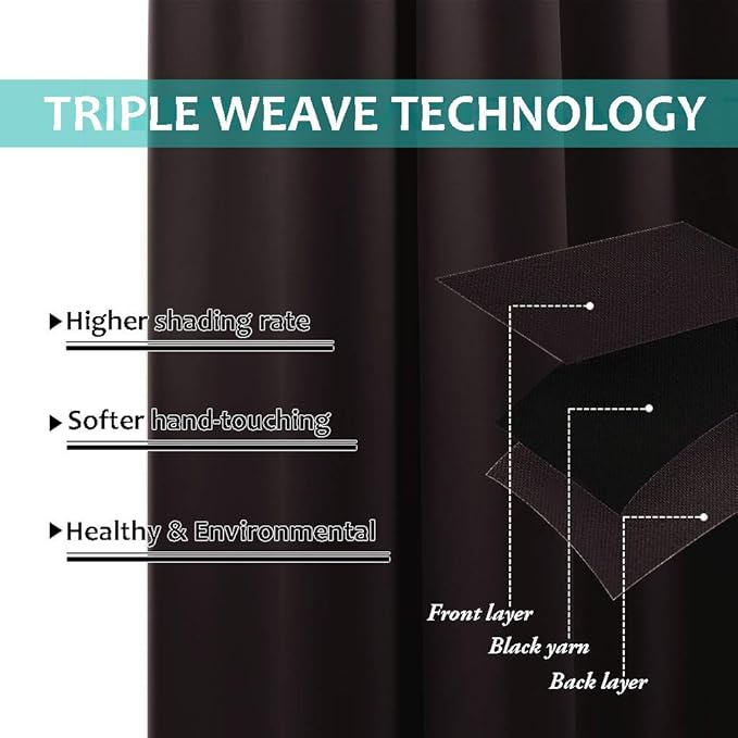 NICETOWN 100% Blackout Window Curtain Panels, Brown, 2 PCs, 62" Wide Each Panel, Cold and Full Light Blocking Drapes with Black Liner for Nursery, 84 inches Drop Thermal Insulated Draperies
