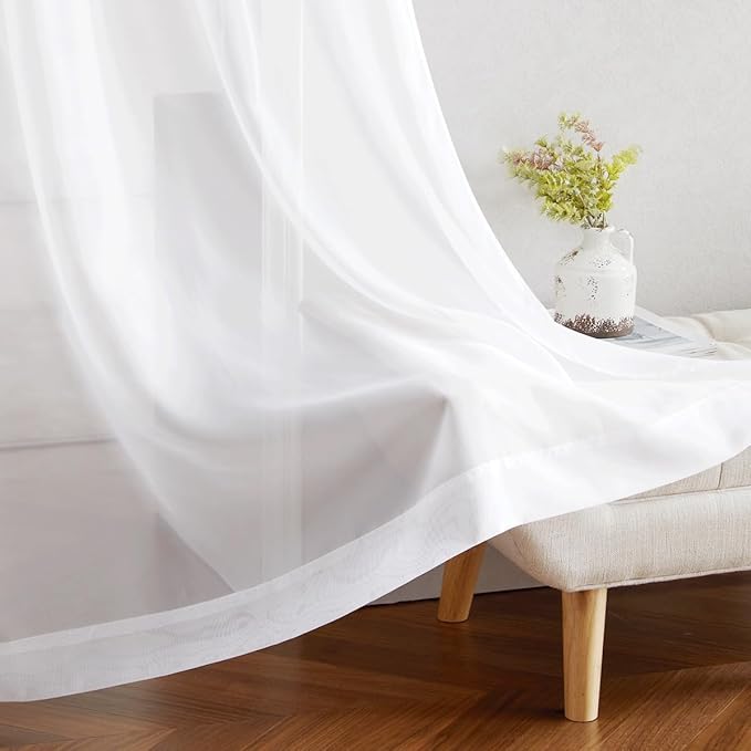 NICETOWN White Sheer Curtains 72 inches Long - Grommet Light Filtering Window Treatments Airy & Breathable Drapes Elegant Solid Drapes for Bedroom/Living Room, W42 x L72, 2 Panels