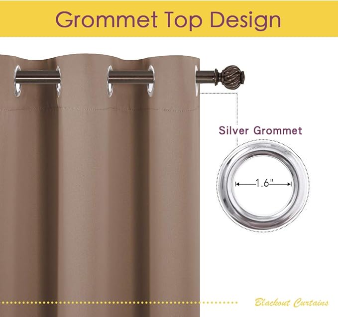 NICETOWN Blackout Window Curtains 80 inch Long, 2 Panels, 34 inch, Cappuccino, Grommet Top Room Darkening Thermal Insulated Solid Vertical Drapes for Bedroom/Kid Room