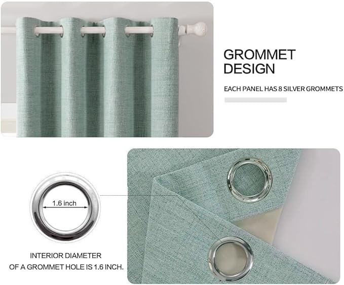 MIULEE Linen Texture Curtains for Bedroom Solid 100% Blackout Thermal Insulated Seafoam Green Curtains Grommet Room Darkening Drapes for Living Room Nursery 52x63 Inch (2 Panels)