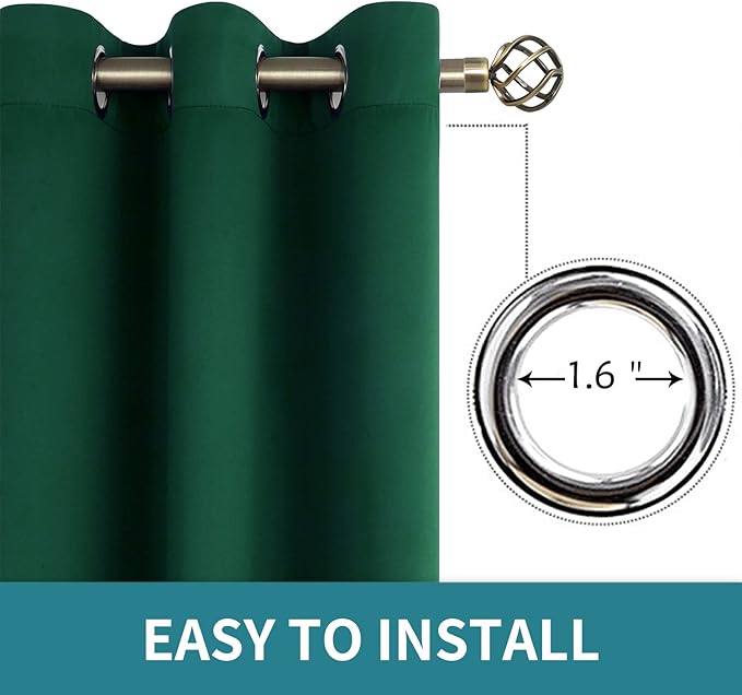 BGment Blackout Curtains - Grommet Thermal Insulated Room Darkening Bedroom and Living Room Curtains, Set of 2 Decorative Curtain Panels (52 x 63 Inch, Emerald Green)