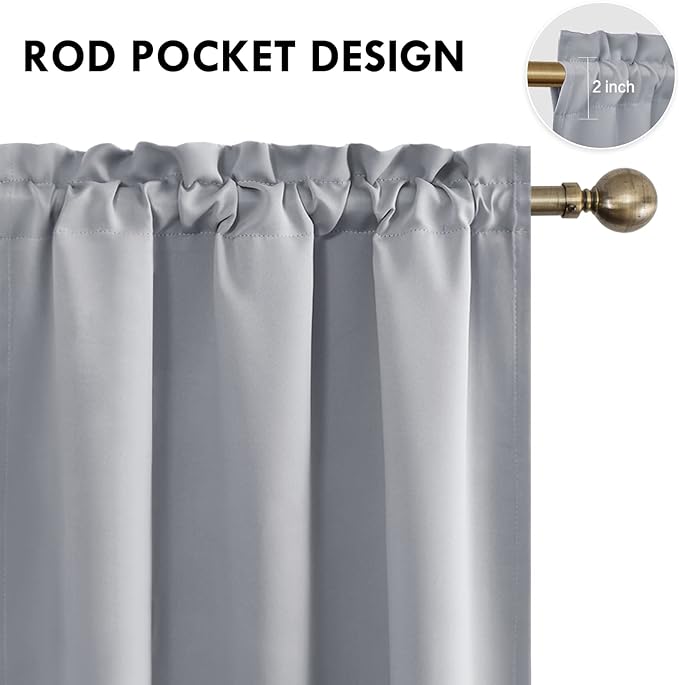 DWCN Silver Grey Short Blackout Curtains for Bedroom, Thermal Insulated Energy Saving Room Darkening Curtains for Living Room (W60 x L36 inch, Set of 2 Panels, Top of Rod Pocket)