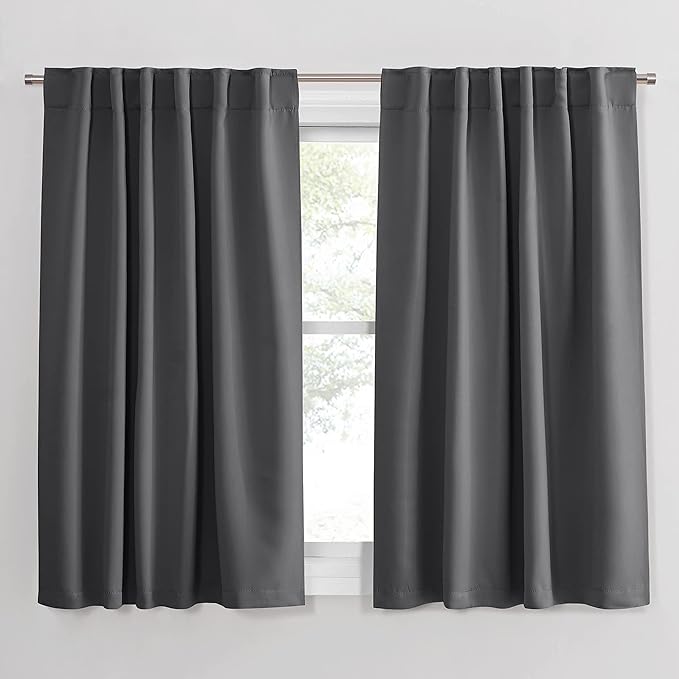 PONY DANCE Blackout Curtains for Bedroom/Living Room - 54 Inches Long Curtain Drapes with Back Loops Rod Pocket Design Thermal Insulated Privacy Protect Energy Saving, 52 W x 54 L, Dark Gray, 1 Pair