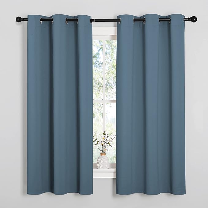 NICETOWN Smoky Blue Blackout Curtains 40 inches Length for Kitchen, 2 Panels, 29" Wide, Thermal Insulated Decoration Drapes for Small Window
