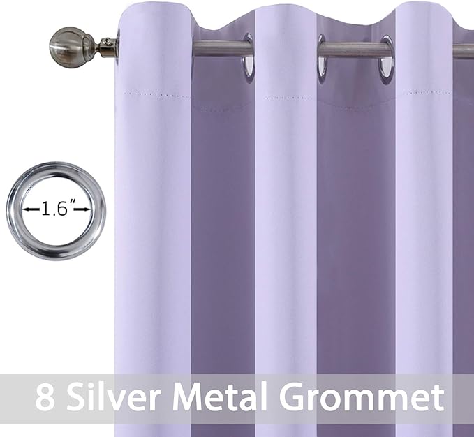 Yakamok Room Darkening Grommet Window Drapes Thermal Insulated Light Blocking Blackout Curtains for Bedroom(52Wx72L,Lilac,2 Panels)
