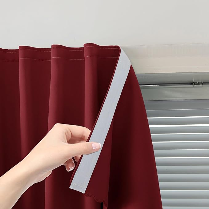Self Adhesive Curtains, Stick Curtain Blackout Shades Window Cover Curtains for Living Room No Drilling, 47" W X 79" L, Burgundy, 1 Panel