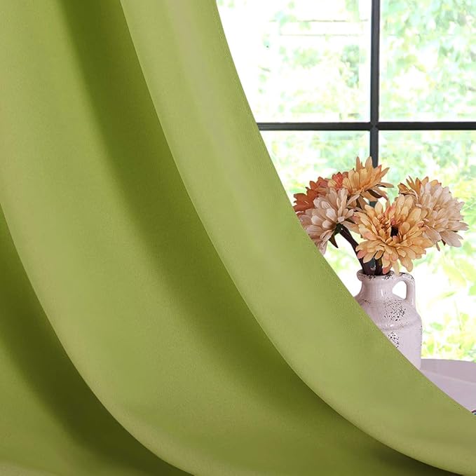 NICETOWN Bedroom Curtains Blackout Drapery Panels, 2 Panels, 70 x 108 inches, Fresh Green, Three Pass Microfiber Thermal Insulated Solid Ring Top Blackout Window Curtains/Drapes