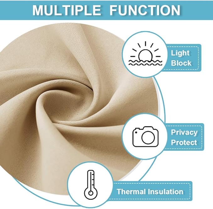 RYB HOME Half Curtain Tiers 36 inch Length, Rod Pocket Summer Heat Blocking Thermal Insulated Short Curtains for Small Window, Width 34 by Length 36, Biscotti Beige, 2 Panels