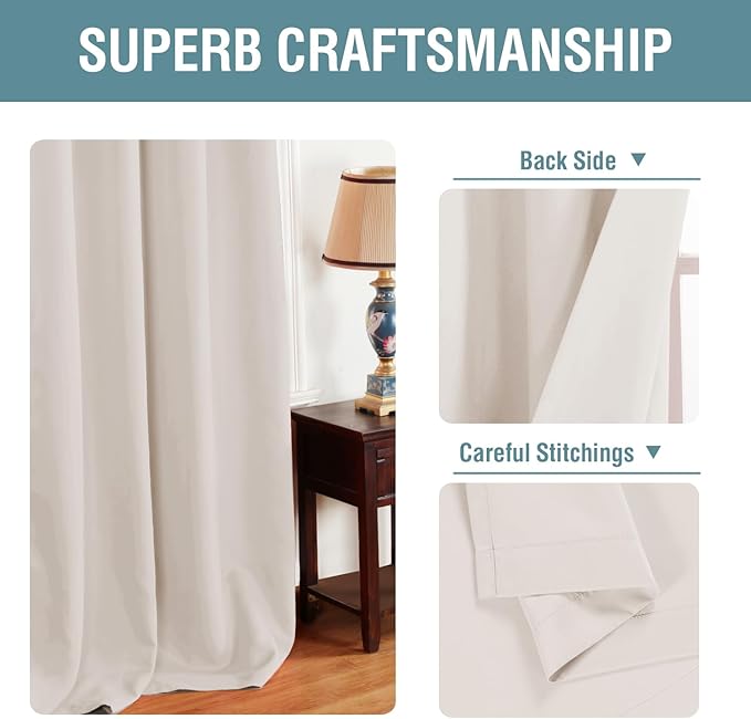 H.VERSAILTEX Blackout Curtain for Living Room Thermal Insulated Window Treatment Curtain Extra Long 84 inch Length Energy Saving Solid Grommet Top Blackout Drape, One Panel, Natural, 52" W x 84" L