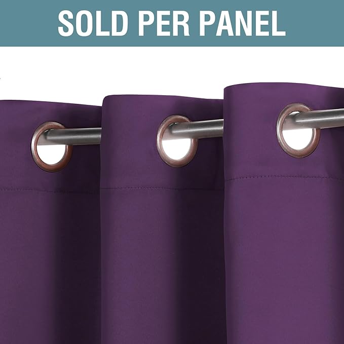 H.VERSAILTEX Blackout Curtains 63 Inch Length Purple Drapes Curtains Elegant for Living Room, Thermal Insulated Small Curtain for Winter/Christmas Holiday, Grommet Top, One Panel, 52" W x 63" L