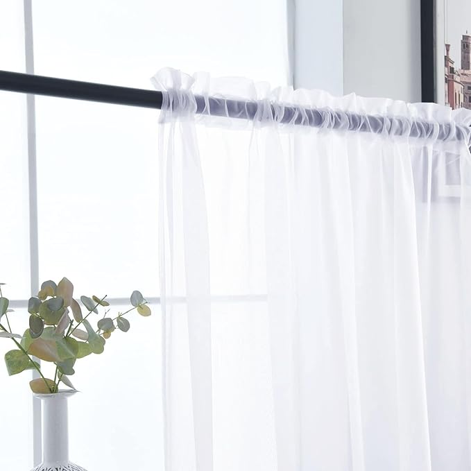 SpaceDresser Sheer Voile Window Treatment Rod Pocket Curtain Panels for Kitchen Bedroom Living Room Drapes Sunlight Filtering Privacy Semi Home Decor Assorted Colors Sizes (Optical White, 52 W x 63 L)