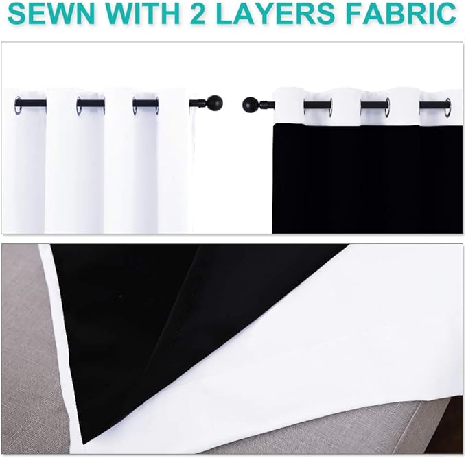 NICETOWN 100% Blackout Window Curtain Panels, Full Light Blocking Drapes with Black Liner for Nursery, 72-inch Drop Thermal Insulated Draperies (White, 2 Pieces, 70-inch Wide Per Panel)