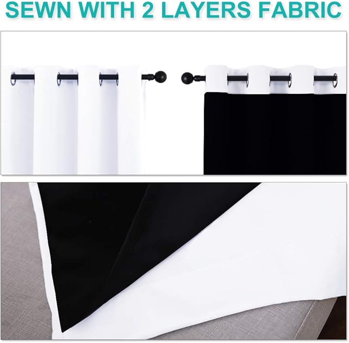 NICETOWN White 100% Blackout Curtains for Windows, Pack of 2, 52 inches W x 120 inches L, Super Heavy-Duty Black Lined Total Darkness Drapes for Bedroom, Privacy Assured Window Treatment for Patio