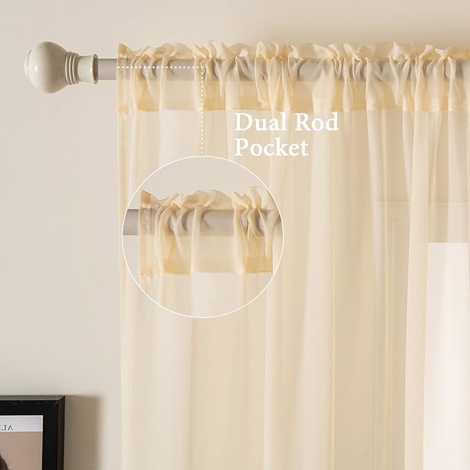 MIULEE 2 Panels Solid Color Sheer Window Curtains Elegant Window Voile Panels/Drapes/Treatment for Bedroom Living Room (54 X 108 Inches Cream Beige)