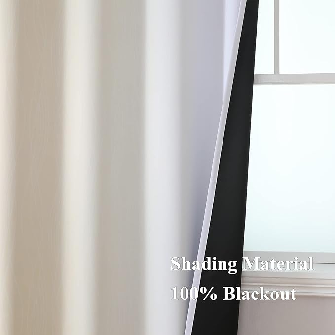 Estelar Textiler Full Room Darkening Blackout Curtains 72 Inch Length 2 Panels Set, Ombre Greyish White and Beige Thermal Insulated Full Light Blocking Grommet Blackout Drapes for Bedroom, 52Wx72L