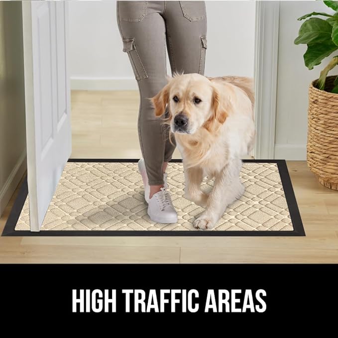 GORILLA GRIP 100% Waterproof All-Season WeatherMAX Doormat US Designed Natural Rubber, Stain and Fade Resistant, Low Profile Indoor Outdoor Door Mats, Easy Clean Patio Mat, 29x17, Modern Latte