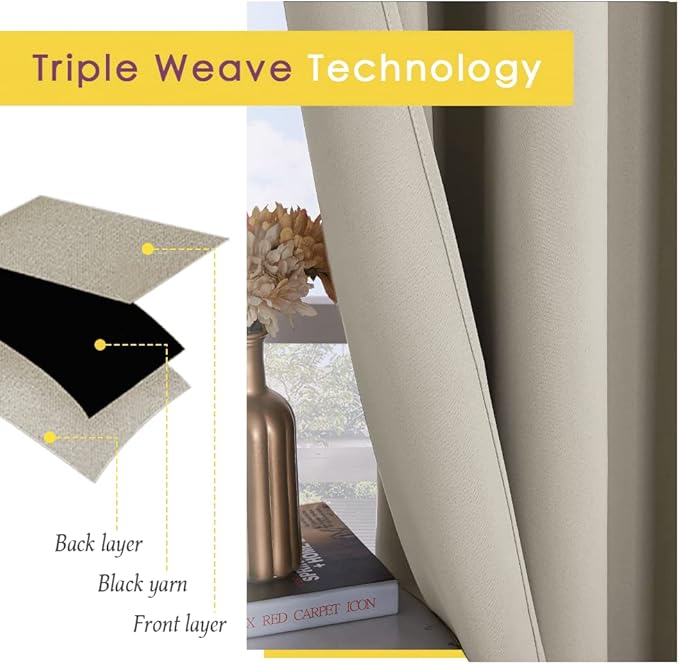 NICETOWN Room Darkening Draperies Window Curtain Panels, Natural, 2 Panels, W60 x L84 -inch, Thermal Insulated Grommet Room Darkening Curtains for Bedroom