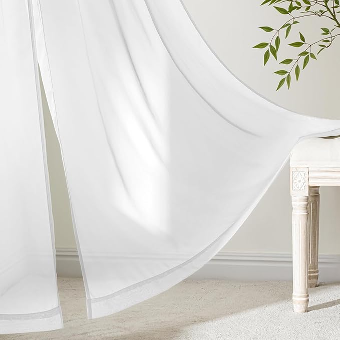 MIULEE White Sheer Curtains 98 Inches Long, 4 Panels Set, Light Filtering Voile Rod Pocket Drapes, Airy Soft Fabric Window Treatments for Living Room and Bedroom, 42 x 98 Inches