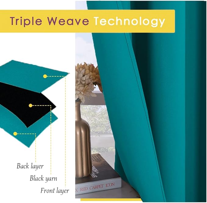 NICETOWN 42 Wide Small Curtains 36 Inches Long for Shelves RV Bathroom Kitchen Room Darkening Grommet Set 2 Panels Blackout Short Tier Curtain for Cabinet Basement, Peacock Teal