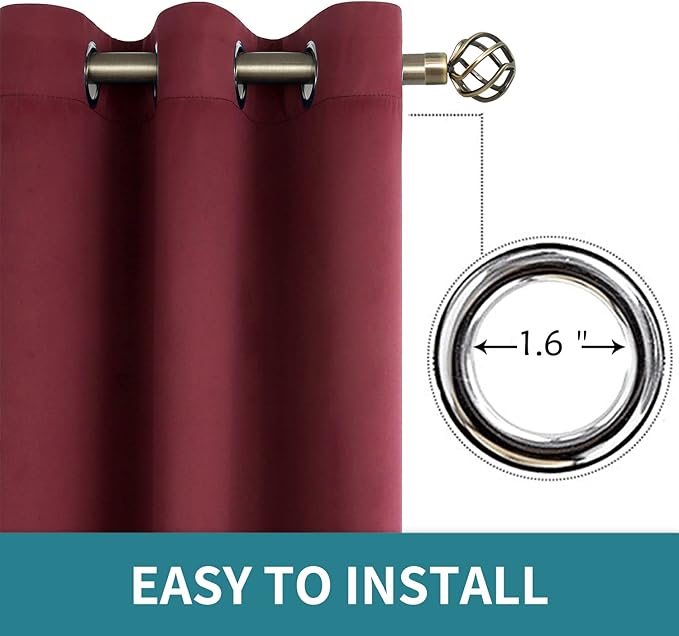 BGment Blackout Curtains for Bedroom - Grommet Thermal Insulated Room Darkening Curtains for Living Room, Set of 2 Panels (52 x 54 Inch, Burgundy)