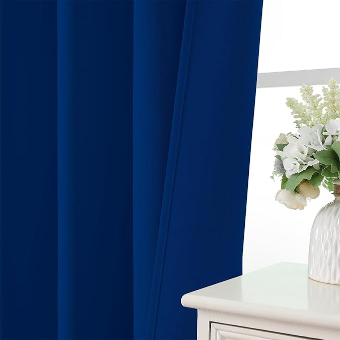 CUCRAF Royal Blue Blackout Curtains 96 inch Length 2 Panels Set, Rod Pocket Room Darkening Drapes for Bedroom Living Room, Insulated Thermal Light Blocking Window Curtain (W52 x L96 Inch)