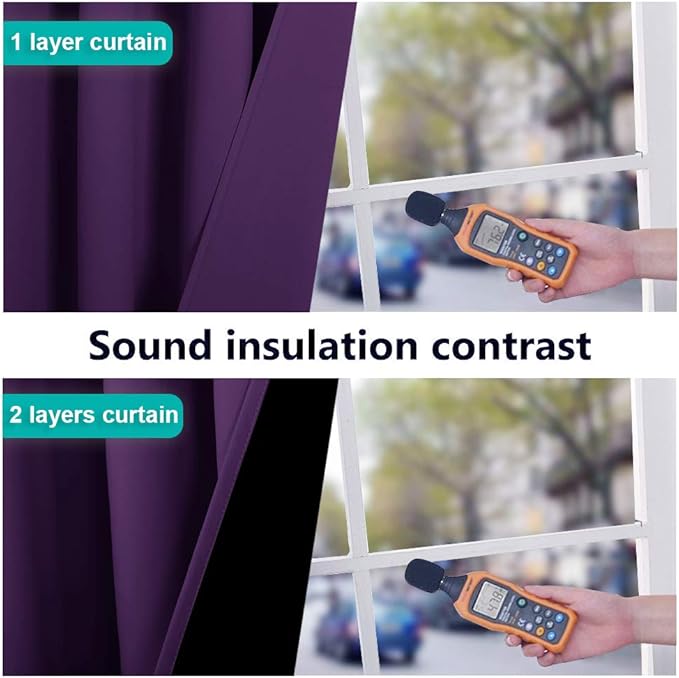 NICETOWN 100% Blackout Curtains with Black Liner Backing, Thermal Insulated Curtains for Living Room, Noise Reducing Drapes, Royal Purple, 37" Wide x 70" Long Per Panel, Set of 2 Panels