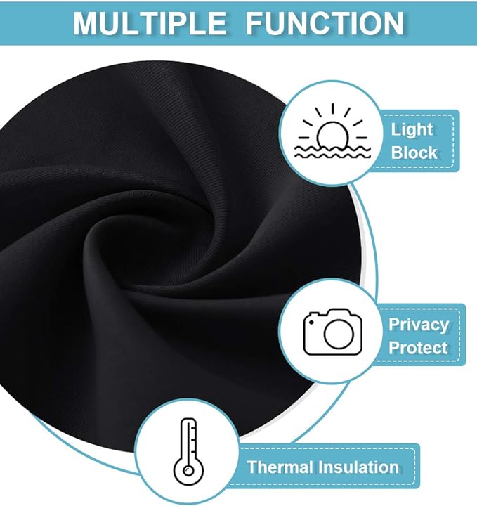 RYB HOME Short Blackout Curtains for Small Window, Sunmmer Heat Light Blocking Privacy Protection Curtains for Sunroom Laundry Room Stair Window, Width 52 by Length 36, Black, Set of 2