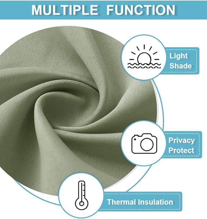 RYB HOME Short Blackout Curtains for Small Window, Sunmmer Heat Light Blocking Privacy Protection Curtains for Sunroom Laundry Room Stair Window, Width 52 by Length 36, Sage Green, Set of 2