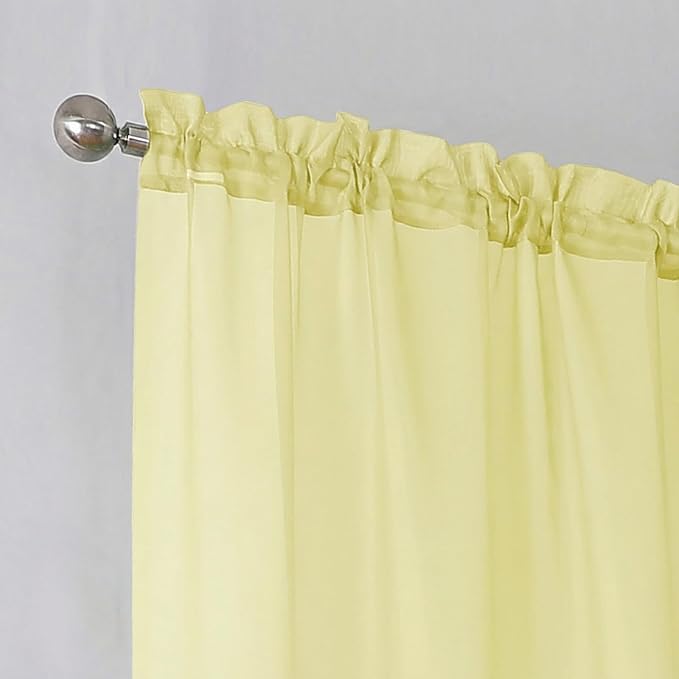 Simplebrand Light Yellow Sheer Curtains 96 Inches Long, Light Filtering Rod Pocket Solid Color Window Sheer Curtain Panels, Elegant Curtains & Drapes for Living Room, Bedroom 2 Panels 42" W x 96" L