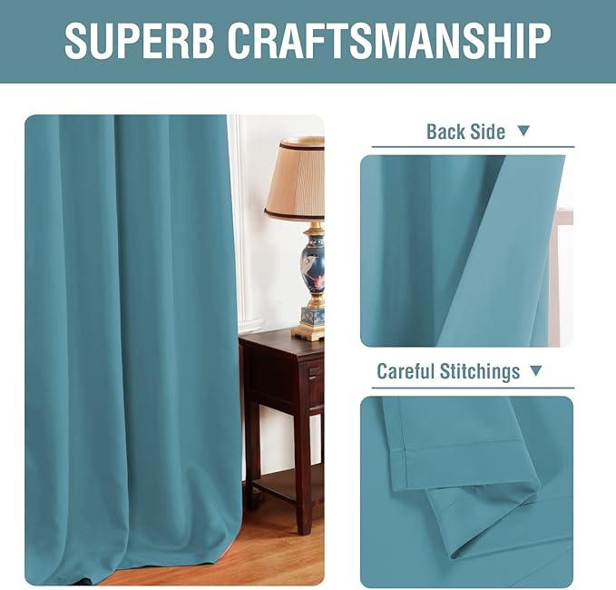 H.VERSAILTEX Blackout Curtain for Living Room Thermal Insulated Window Treatment Curtain Extra Long 108 inch Length Energy Saving Solid Grommet Top Blackout Drape, One Panel, Storm Blue, 52"W x 108"L