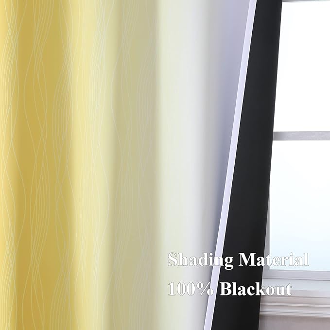 Estelar Textiler Yellow and Greyish White Ombre Blackout Curtains 45 Inch Length 2 Panels, Full Room Darkening Gradient Drapes for Kitchen,Thermal Insulated Grommet Short Curtains for Bathroom,42Wx45L