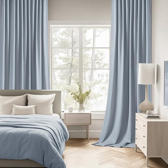 MIULEE Light Blue Back Tab Blackout Curtains 90 Inches Long 2 Panels Set for Living Room Bedroom Privacy, Rod Pocket/Pinch Pleat Thermal Insulated Room Darkening Pleated Light Blocking Drapes