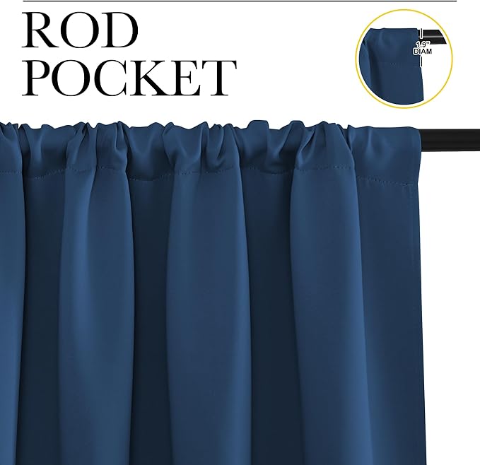 NICETOWN Living Room Curtains, Blackout Draperies, Moroccan Blue, 1 Pair, 70 x 84-inch, Home Decorations Thermal Insulated Solid Rod Pocket Blackout Drapes for Cafe