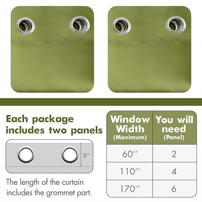 MIULEE Blackout Curtains 96 Inches Long for Bedroom Living Room Thermal Insulated Room Darkening Grommet Top Solid Light Blocking Drapery Set of 2 Window Panels Olive Green
