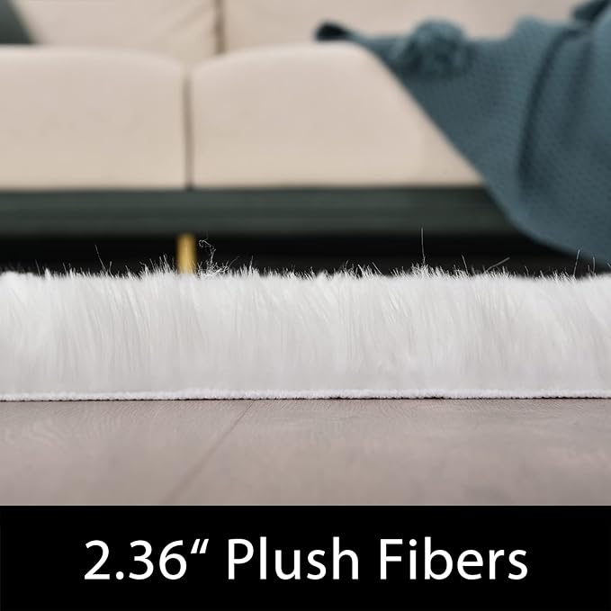 Latepis White Runner 2x6 Faux Sheepskin Fluffy Rug Furry Plush Rugs Faux Fur Sheep Skin Rug for Bedroom Sofa Throw Cushion Room Decor, Sheepskin