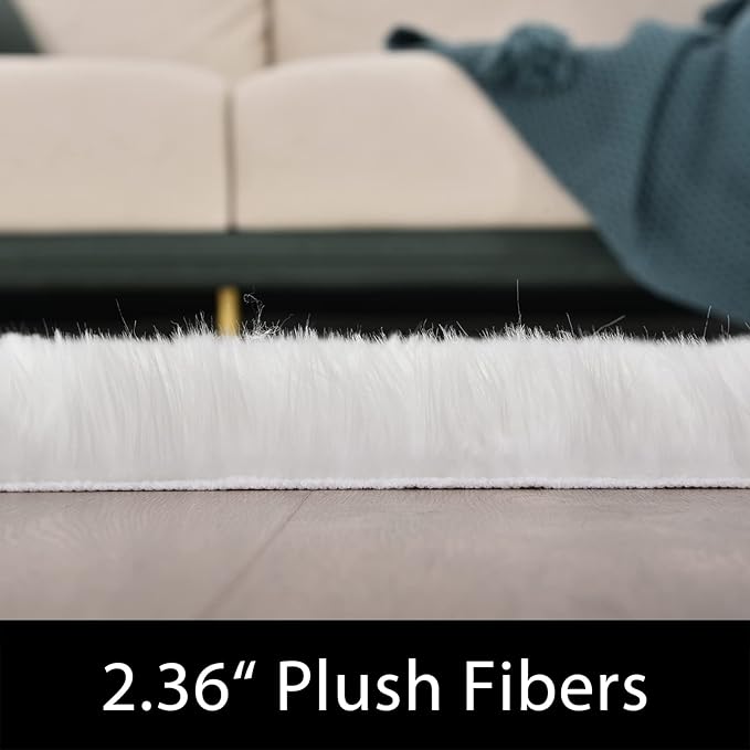 Latepis 6x8 Area Rug for Living Room White Fur Rugs for Bedroom Fluffy Faux Sheepskin Rugs Washable Furry Fuzzy Rug for Nursery Kids Room Beautiful Luxury Home Decor