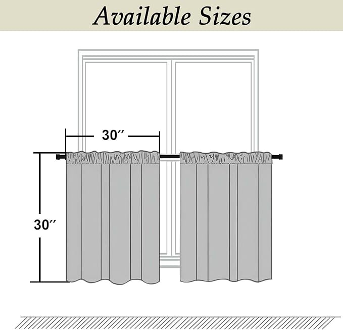 Simplebrand Ava Stone Blue Short 30 Inches Blackout Curtain 2 Panels Set, Half Window Rod Pocket Privacy Curtain Tiers for Kitchen, Curtains Blackout for Bathroom Shades, W30 x L30 Inch, Stone Blue
