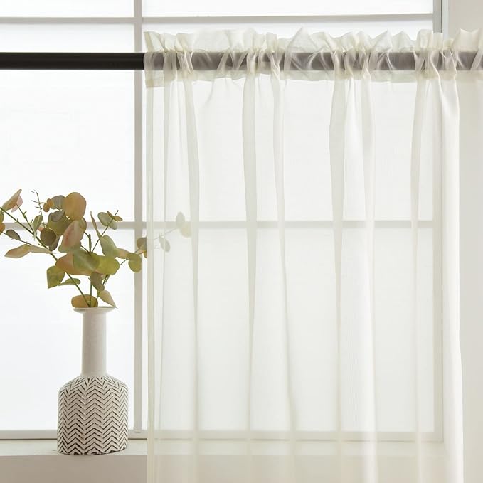 SpaceDresser Basic Rod Pocket Sheer Voile Window Curtain Panels White 1 Pair 2 Panels 38 Width 45 Inch Long for Kitchen Bedroom Children Living Room Yard(Ivory,38 W x 45 L)