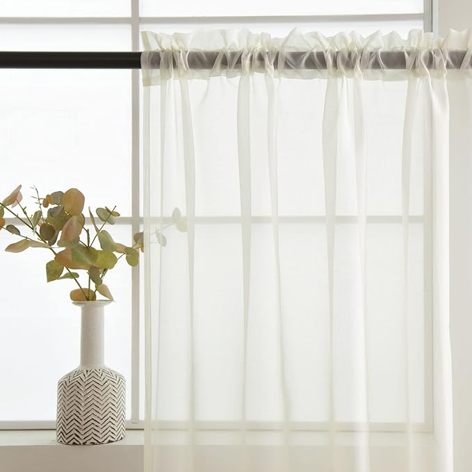 SpaceDresser Basic Rod Pocket Sheer Voile Window Curtain Panels White 1 Pair 2 Panels 38 Width 72 Inch Long for Kitchen Bedroom Children Living Room Yard(Ivory,38 W x 72 L)