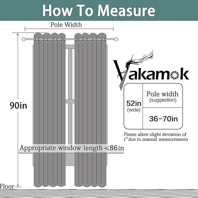 Yakamok Blackout Curtains Room Darkening Thermal Insulated Window Panels,Solid Grommet Top Drapes for Bedroom/Living Room(52Wx90L, Black, 2 Panels)