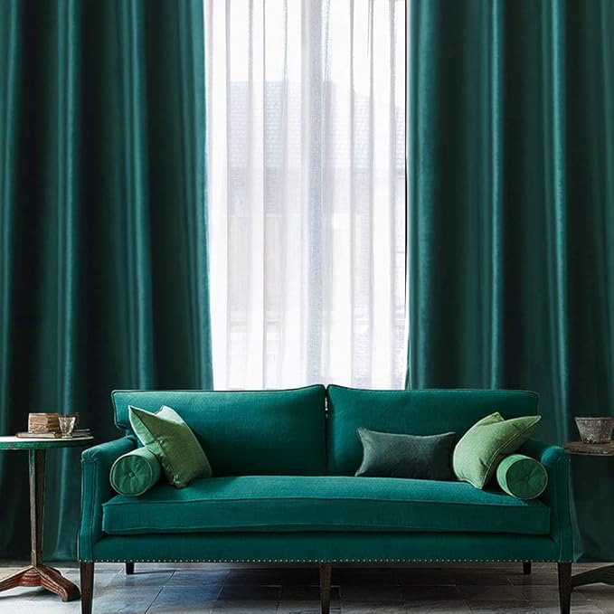 MIULEE Christmas Dark Green Velvet Curtains Room Darkening Blackout Soft Grommet Top Emerald Thermal Insulated Soundproof Black Out Curtains/Drapes for Living Room Bedroom 52 x 108 Inch 2 Panels