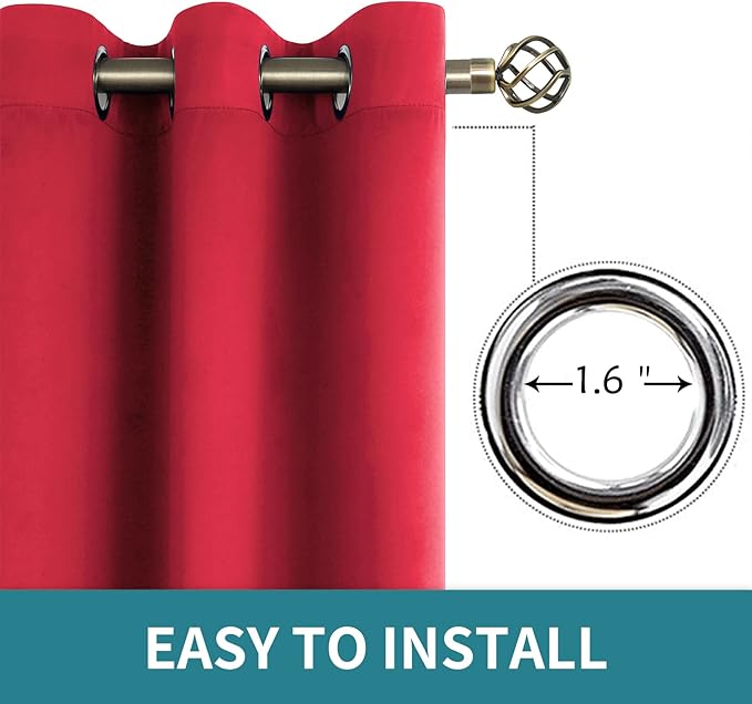 BGment Room Darkening Curtains 54 Inches Long - Grommet Thermal Insulated Drapes Window Treatment Curtains for Bedroom, 2 Panels, 52 x 54 Inch, Red