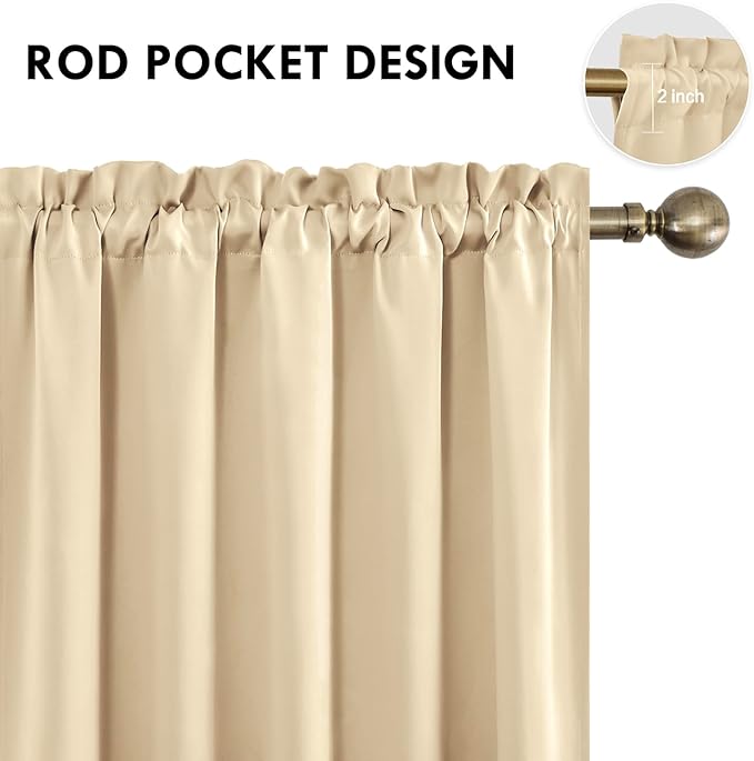 DWCN Insulated Blackout Curtains for Bedroom, Energy Saving Privacy Room Darkening Curtains for Living Room (W60 x L84 inch, Beige, Set of 2 Panels, Top of Rod Pocket)