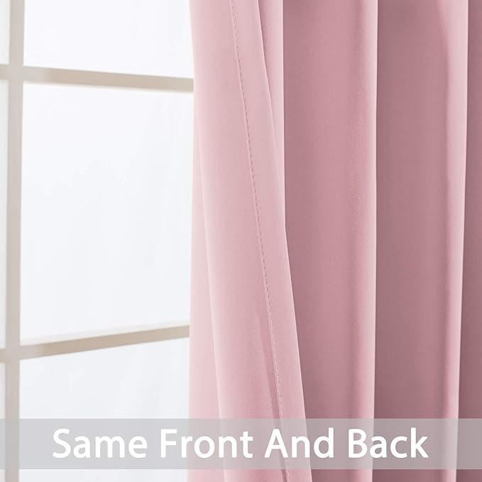 Yakamok Blackout Curtains Room Darkening Thermal Insulated with Grommet Window Curtain for Bedroom, 52 x 72 inch,Pink, 2 Panels