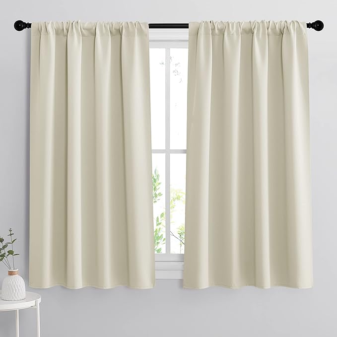 RYB HOME 54 inch Curtains for Living Room, Rod Pocket Thermal Insulated Small Window Drapes Room Darkening Shades for Bedroom Studio Dorm, W 42 x L 54 inch, Set of 2 Panels, Beige