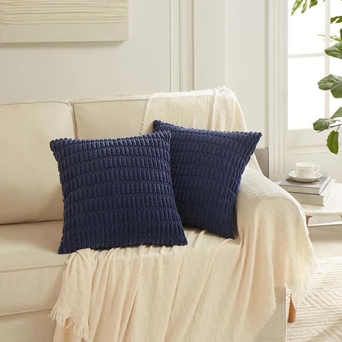 Fancy Homi 4 Packs Navy Blue Decorative Throw Pillow Covers 26x26 Inch for Living Room Couch Bed Sofa, Rustic Modern Farmhouse Boho Home Decor, Soft Plush Corduroy Cute Square Cushion Case 66x66 cm