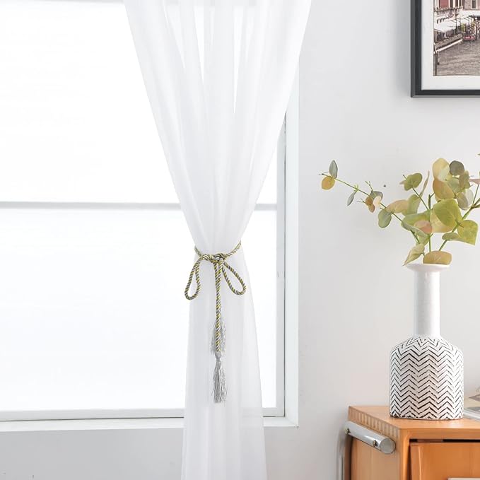 SpaceDresser Basic Rod Pocket Sheer Voile Window Curtain Panels White 1 Pair 2 Panels 38 Width 72 Inch Long for Kitchen Bedroom Children Living Room Yard(White,38 W x 72 L)