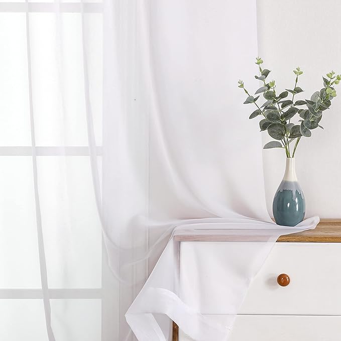 OWENIE White Sheer Curtains 120 Inches Long 2 Panels Set, Airy Lightweight Sheer White Curtains for Living Room Bedroom, Farmhouse Voile Filmy Rod Pocket Curtain Drapes, 2 Pcs, Each 59" Wx120 L Inch